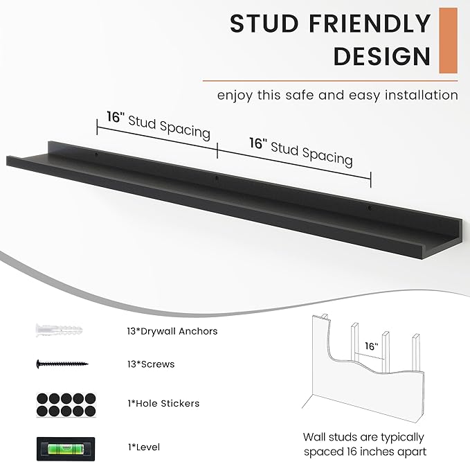 Floating Picture Ledge Shelves Set of 4, 48 Inch Long Large Nursery Book Shelf for Toys Storage Kids Bookshelf Wall Mounted Living Room Bedroom Decor Frames
