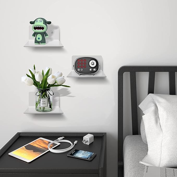 6 Pack Small Floating Shelves for Wall, 4'' Acrylic Mini Wall Shelf for Bedroom, Bathroom, Living Room, Office (2 Types of Installation)