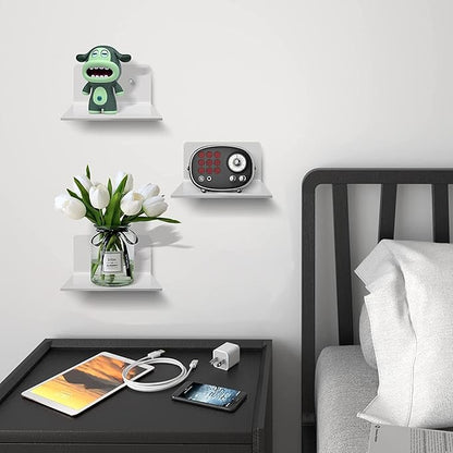 6 Pack Small Floating Shelves for Wall, 4'' Acrylic Mini Wall Shelf for Bedroom, Bathroom, Living Room, Office (2 Types of Installation)