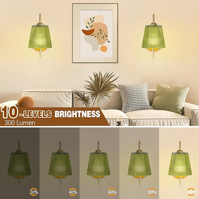 Vintage Battery Wall Sconce with Flower lampshade,Rechargeable Battery Powered Wall Lights,Wall lamp with 15 Colors for Bedroom Living Room Home Decor (Green Stripe, 2 Light Battery Operated)