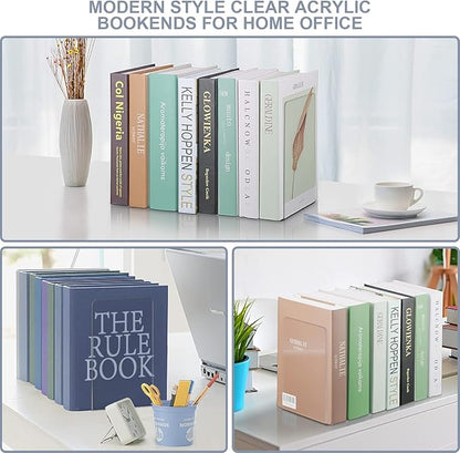 Acrylic Bookends 2 Pieces, VFINE Book Ends for Shelves, Clear Bookends for Shelves Decor Book Ends for Desktop Organizer, Book Stopper for Home Office School Supplies, 7 * 4.8 * 4.75 inch