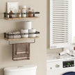 YGEOMER Floating Shelves for Bathroom Organizer Over Toilet, Wall Mounted Bathroom Shelves with Towel Bar, Wall Shelf for Bedroom Kitchen Living Room Storage (Rustic Brown-Black)