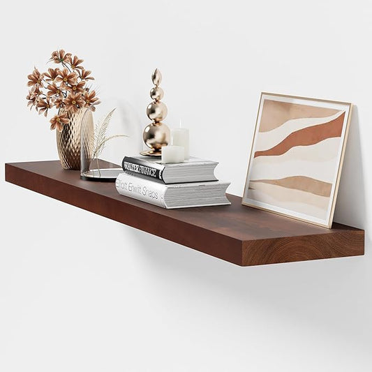 Marsmiles 48 Inch Floating Shelves for Wall | 48W x 8D Solid Ash Wood Floating Shelves Set of 1 | Rustic Wood Wall Shelves with Upgraded Heavy Duty Brackets - Walnut