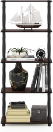 Furinno TURN-S-TUBE Storage Shelves, 5-Tier Book Shelf, Corner Shelf, Toolless Open Shelves, Classic Tubes, for Organization and Storage, Living Room, Garage, Home Office, Dark Cherry