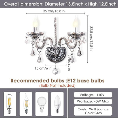 Crystal Wall Sconces Wall Lights Elegant Retro Gray Crystal Wall Lamp Set of 2 European Style Chandelier Fits for Living Room Bathroom Entryway Hallway Hotel Galleries Exhibition Room E12 Base