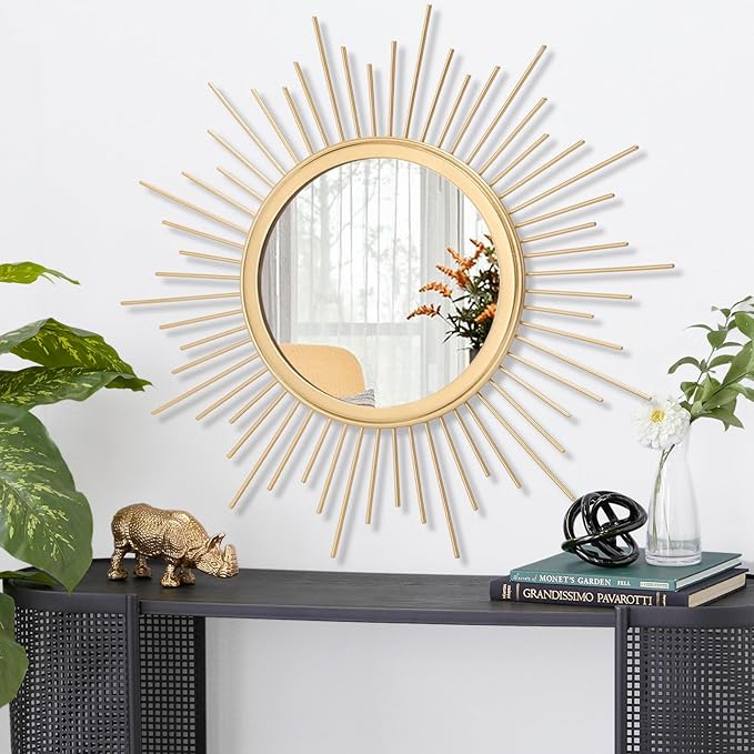 Gold Mirrors for Wall Metal Sunburst Wall Mirrors Home Décor Decorative Hanging Wall Art for Living Room Bedroom Entryway Large 24