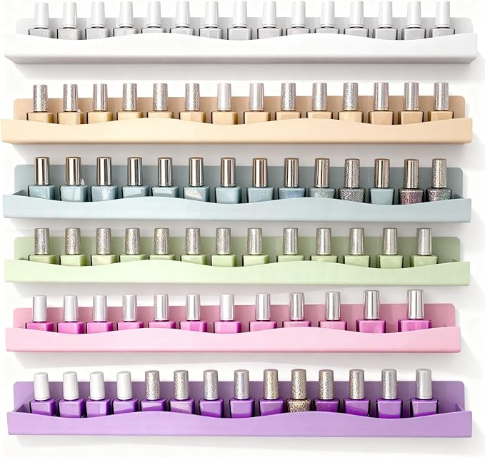 6 Pack Nail Polish Wall Racks 15 Inch Acrylic Multi Color Floating Shelves for Kids Book,Tattoo Ink, Essential Oils, Figurine Display Ledges Spice Rack for Salons Retailers Home