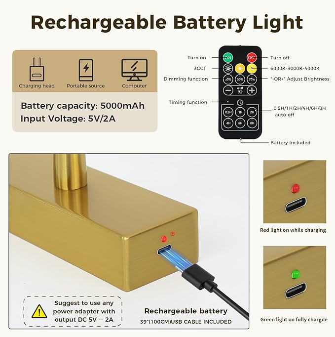 Joosenhouse Battery Operated Picture Light, Wireless Painting Art Light with Remote Control, Dimmable & Timer Function, 15.35" Brass Gallery Light Wall Sconce