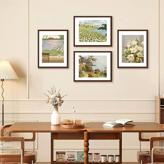 FIXSMITH 11x14 Picture Frame Bulk-4 Pack, Photo Frame with HD Plexiglass, Display Pictures 8x10 with Mat or 11x14 Without Mat, Brown Picture Frames Collage Wall Decor, Gallery Wall Frame