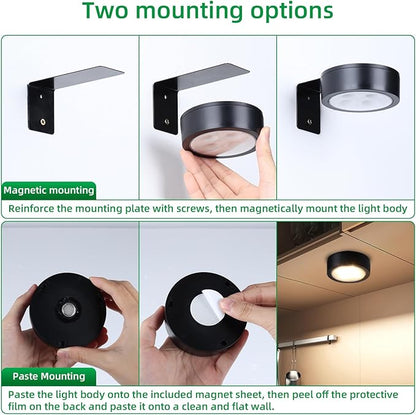 2 Pack Wireless Picture Lights for Wall, Magnetic Black Picture Light Battery Operated with Remote, Dimmable Painting Light for Art Display, RGB Rechargeable Wall Lights for Photo Frame Gallery