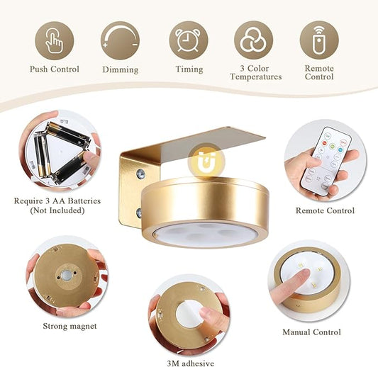4-Pack Picture Light Battery Operated Painting Lights for Wall, Magnetic LED Display Art Light with Remote, Dimmable and Timer Portrait Light for Art Frame Artworking, Wall Decor Puck Light