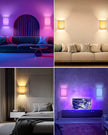 Battery Operated Wall Sconces Set of Two, 18 RGB Colors Stick on Wall Lights with Remote, Changeable Dimmable Height Fabric Battery Powered Wall Lights for Bedroom Living Room Hallway