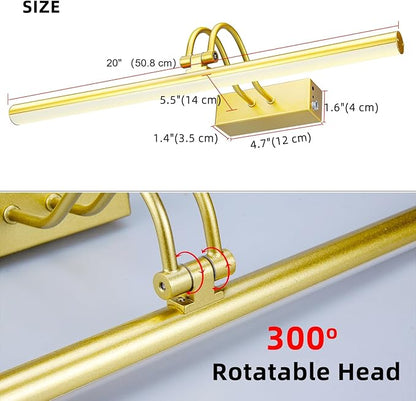 Picture Light,Picture Lights for Wall Cordless,20" Picture Lights with Timer and Dimmable,Battery Wall Lights for Display Gallery Painting Art Frame Portrait-Gold