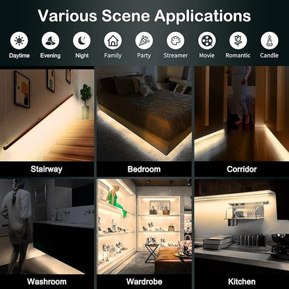 Motion Sensor Under Cabinet Lights - Plug-in LED Strip Lights Indoor With UL FCC Approved Adapter, Dimmer And Timer For Kitchen Cabinet, Counter, Shelf, Showcase, Stairway, Bedroom, Corridor, Washroom