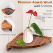 Demigo Floating Round Corner Shelves for Wall 2pcs - Acacia Wood Wall-Mounted Storage Shelves for Home Decor, Space Saving Displays for Living Room, Kitchen, Office, and Bedroom (Natural Brown)