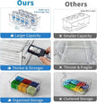 6 Pack Pantry Organizers and Storage,Clear Plastic Containers with 2 Dividers for Kitchen,Fridge Organization and Storage,Acrylic Bins for Pounches,Spice Packet,Snack organzier