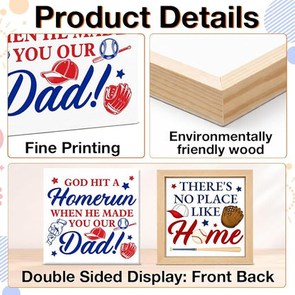 Baseball Home Decor - Gift for Dad - Baseball Wood Box Sign for Home Kitchen Farmhouse Office Tiered Tray Desk Shelf Decor