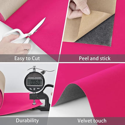 WESTICK Hot Pink Velvet Drawer Liner Self Adhesive Soft Fabric Velvet Peel and Stick Wallpaper for Crafts Removable Hot Pink Contact Paper Soft Felt Flocking Lining for Drawers Jewelry Box 12"x394"