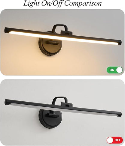 Hardwired Picture Light for Wall, 24 Inch Modern Black Dimmable Frame Light with Adjustable Swing Arm, 3CCT LED Art Display Light for Paintings,120 Volts Gallery Wall Light, Hallway Vanity Light, 8W