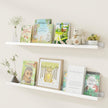 Fun Memories Picture Ledge Shelf, Pine Wood Floating Shelves Set of 2, 48 inch Nursery Book Shelves, Photo Ledge Book Shelves Wall Mounted for Living Room Kids' Room Bedroom - White