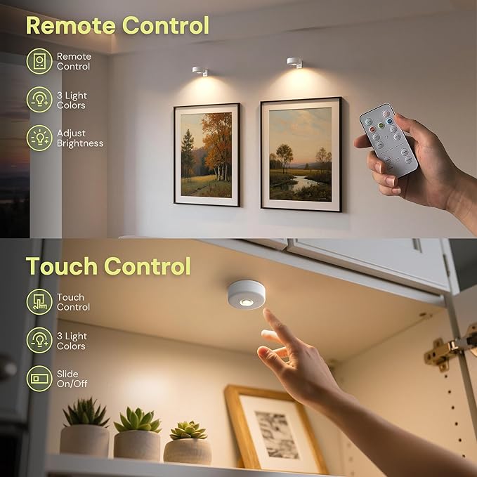L LOHAS LED White Wireless Picture Lights for Wall, 3 Pack Magnetic Rechargeable AAA Battery Operated Picture Light with Remote & Timer, Dimmable 3CCT Art Light for Paintings, Frames, Gallery