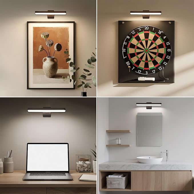 Battery Operated Picture Lights for Wall, Black Wireless Art Light for Paintings, Rechargeable Display Light for Picture with Remote, 3 Color Poster Lights for Portraits Frame Wall Decor (2 Pack)