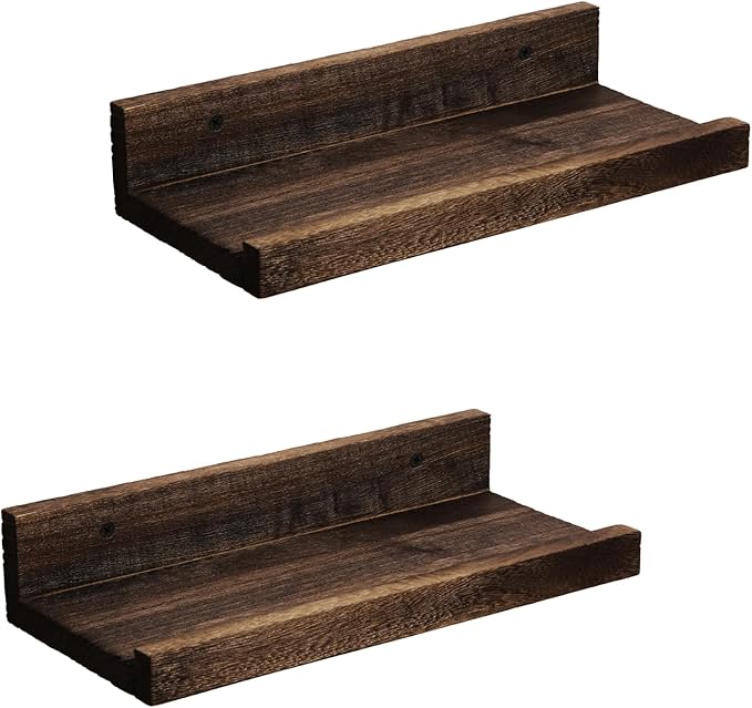 Z metnal Mini Floating Shelves, Small Natural Wooden Display Wall Shelf for Picture Ledge, Pawlownia, Wall Mounted, 12 x 5.5inch, 2 Pack