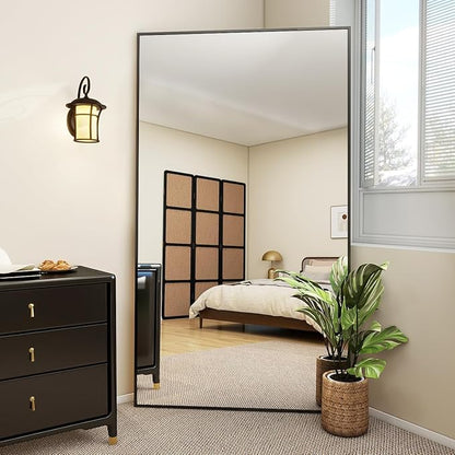 VooBang Large Full Length Mirror 78" x 35" - Shatterproof Floor Full Body Mirror with Aluminum Alloy Frame, Freestanding, Hanging, or Wall-Leaning, for Bedroom, Living Room, Dressing Room, Black