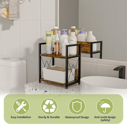 Aduanbang Coffee Bar Accessories Organizer, 2 Tier Wooden Kitchen Counter Shelf, Coffee Organizer Station for Countertop, Condiment Rack for Mugs, Cups, Cream, Syrup