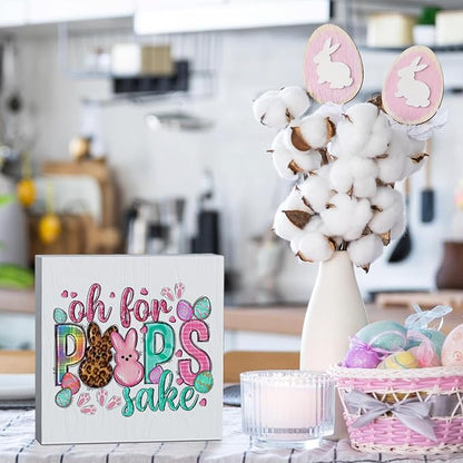 Rustic Easter Decor Peeps Decorations Easter Table Decor Wooden Box Sign for Home Office Bedroom Living Room Desk Shelves
