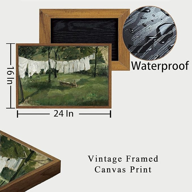 OIQArtOIQ Vintage Landscape Canvas Wall Art Framed Natural Scenery Painting Artwork Prints France Country Wilderness Farmhouse Decor Pictures Kitchen Bedroom Living Room Bathroom
