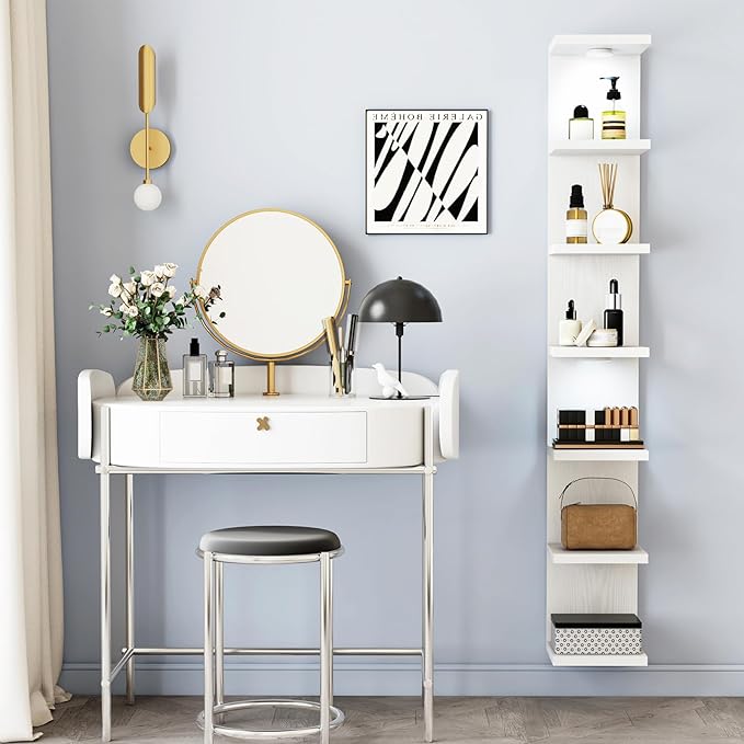 Fixwal 7 Tier Wall Mounted Shelf Unit White Floating Shelves with LED Lights Lack Wall Shelf for Home Decor Organizer Display