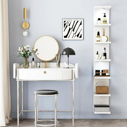Fixwal 7 Tier Wall Mounted Shelf Unit White Floating Shelves with LED Lights Lack Wall Shelf for Home Decor Organizer Display