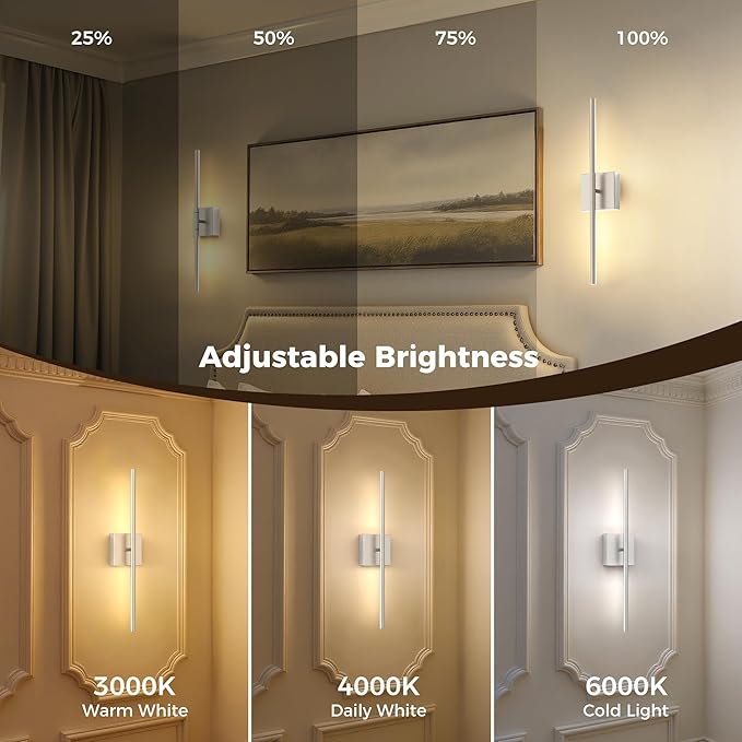 L LOHAS LED Battery Operated Wall Sconces Set of 2, Battery Wall Sconce 10000mAh, Nickel Rechargeable Sconces 3CCT, 23.7 Inch Wireless Wall Lights, Sconce Wall Decor for Bedroom, Living Room