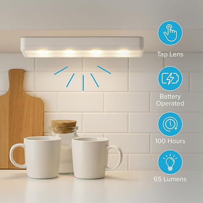 Brilliant Evolution Pack of 2 Wireless LED Stick on Lights Battery Operated Under Cabinet Lighting - 8.5 Inches Long - 65 Lumens Push Light for Kitchen, Closet, and Countertops