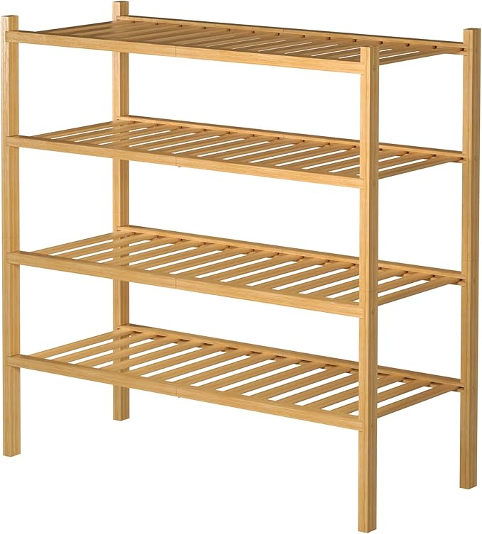 4 Tier Bamboo Shoe Rack for Closet Free Standing Wood Shoe Shelf for Entryway Small Space Stackable 27