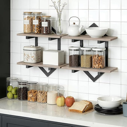 HOOBRO Floating Shelves, 15 Inch Wall Shelf Set of 2, Wall Mounted Storage Shelves 2-Tier, Hanging Bathroom Shelves, for Living Room, Bedroom, Bathroom, Kitchen, Greige and Black BG13BJP201