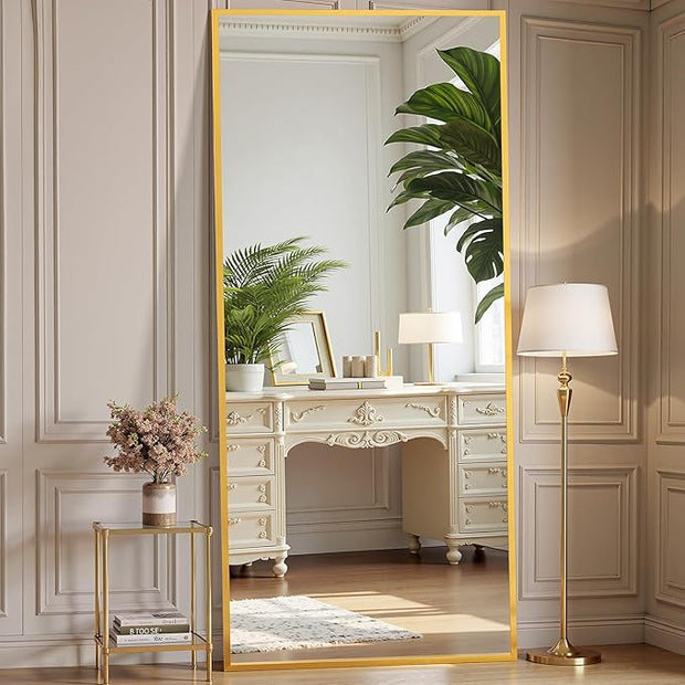 OLIXIS Full Length Mirror for Bedroom, 68"x26" Full Body Mirror with Stand, Hanging or Leaning for Wall, Aluminum Alloy Thin Frame Floor Standing for Living Room, Long, Gold