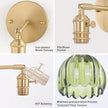Vintage Battery Operated Wall Sconce with Green Tulip Glass Lampshade 5000 mAh Rechargeable Battery Powered Wall Light with Remote Control for Bedside Bedroom Doorway, Set of 2