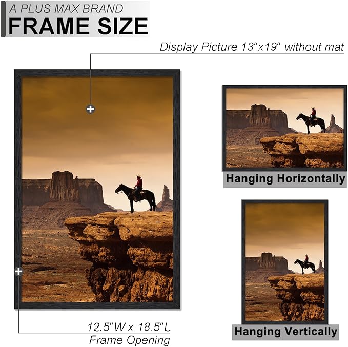 A PLUS MAX 13x19 Picture Frame, Black Engineered Wood Frame for 13 x 19 Inch Picture Poster Photo, Light Weight 13 by 19 Frame with Wood-grain for Wall - 1 Pack/Black/13 x19