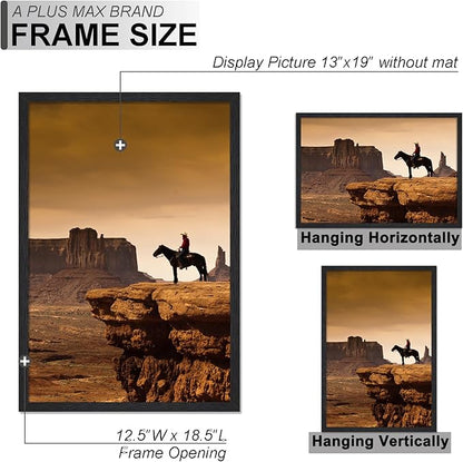 A PLUS MAX 13x19 Picture Frame, Black Engineered Wood Frame for 13 x 19 Inch Picture Poster Photo, Light Weight 13 by 19 Frame with Wood-grain for Wall - 1 Pack/Black/13 x19