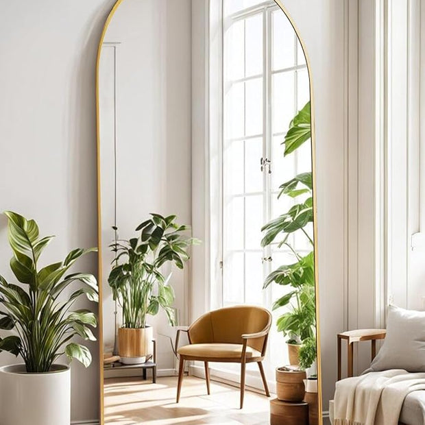 Arched Full Length Mirror, Floor Mirror with Stand, 71"x26" Large Wall Mirror Full Length, Body Floor Mirror, Wall Mounted for Bedroom, Gold