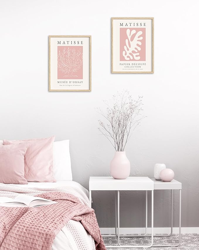HesenDot Unframed Pink Wall Art Set of 3,12x16in Matisse Canvas Prints,Abstract Botanical Wall Decor Posters,Minimalist Modern Home Decoration for Living Room Bedroom Office