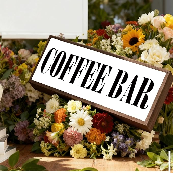 Coffee Bar Sign, Wood Framed Coffee Bar Sign, Decorative Wooden Block Signs, Home Cafe Decor, Coffees Station Decor, Kitchen Shelves Decoration, Housewarming Gift