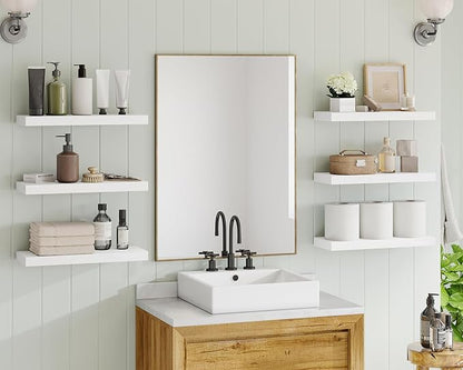 Fixwal 15.8in White Floating Shelves, Set of 6 Wood Shelves, Farmhouse Shelf Wall Decor for Bathroom, Bedroom, Living and Kitchen Room