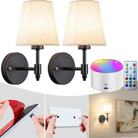 Peel and Stick Wall Sconces, No Drilling Stick On Wall Sconce, Wireless Battery Operated Wall Lights, Adhesive Wall Lamp with 10000mAh Battery Bulb for Bedroom Living Room Decor