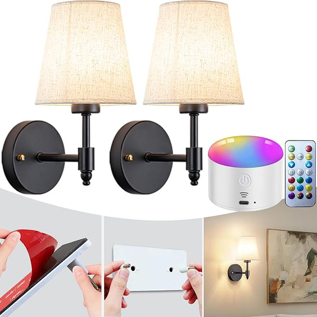 Peel and Stick Wall Sconces, No Drilling Stick On Wall Sconce, Wireless Battery Operated Wall Lights, Adhesive Wall Lamp with 10000mAh Battery Bulb for Bedroom Living Room Decor