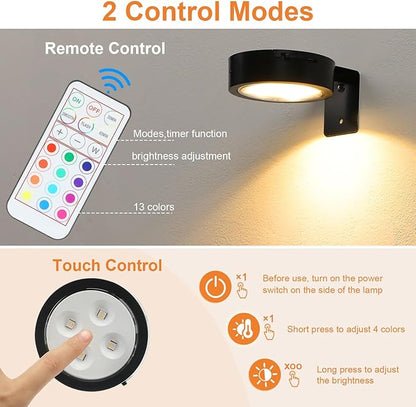 6Pcs Rechargeable Battery Picture Light,13 RGB Color Magnetic Wall Lights for Pictures with Remote Dimmable and Timer, Art Display Light for Paintings Battery Operated-RGB Black