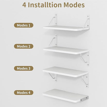 Wooden Floating Shelves for Wall, Floating Shelf for Bedroom Kitchen Decor, Wall Mounted Rustic Farmhouse Wood Shelf for Books, Plants, Set of 3(White, M (Rectangular))