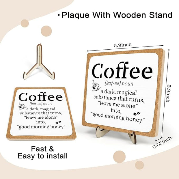 Funny Coffee Bar Decor – Rustic Wooden Sign for Coffee Station or Shelf, CoffeeShop Plaque, Funny Java Bar Decor for Home Cafe or Kitchen Counter 5.9x5.9inch